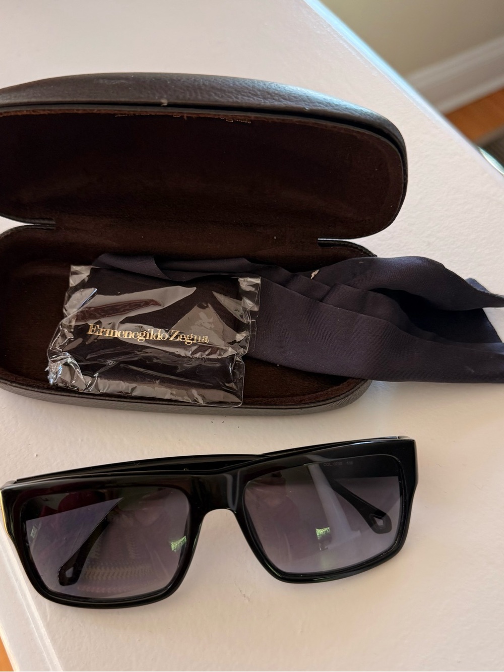Zegna Men’s Black Acetate Rectangular Sunglasses. Made in Italy